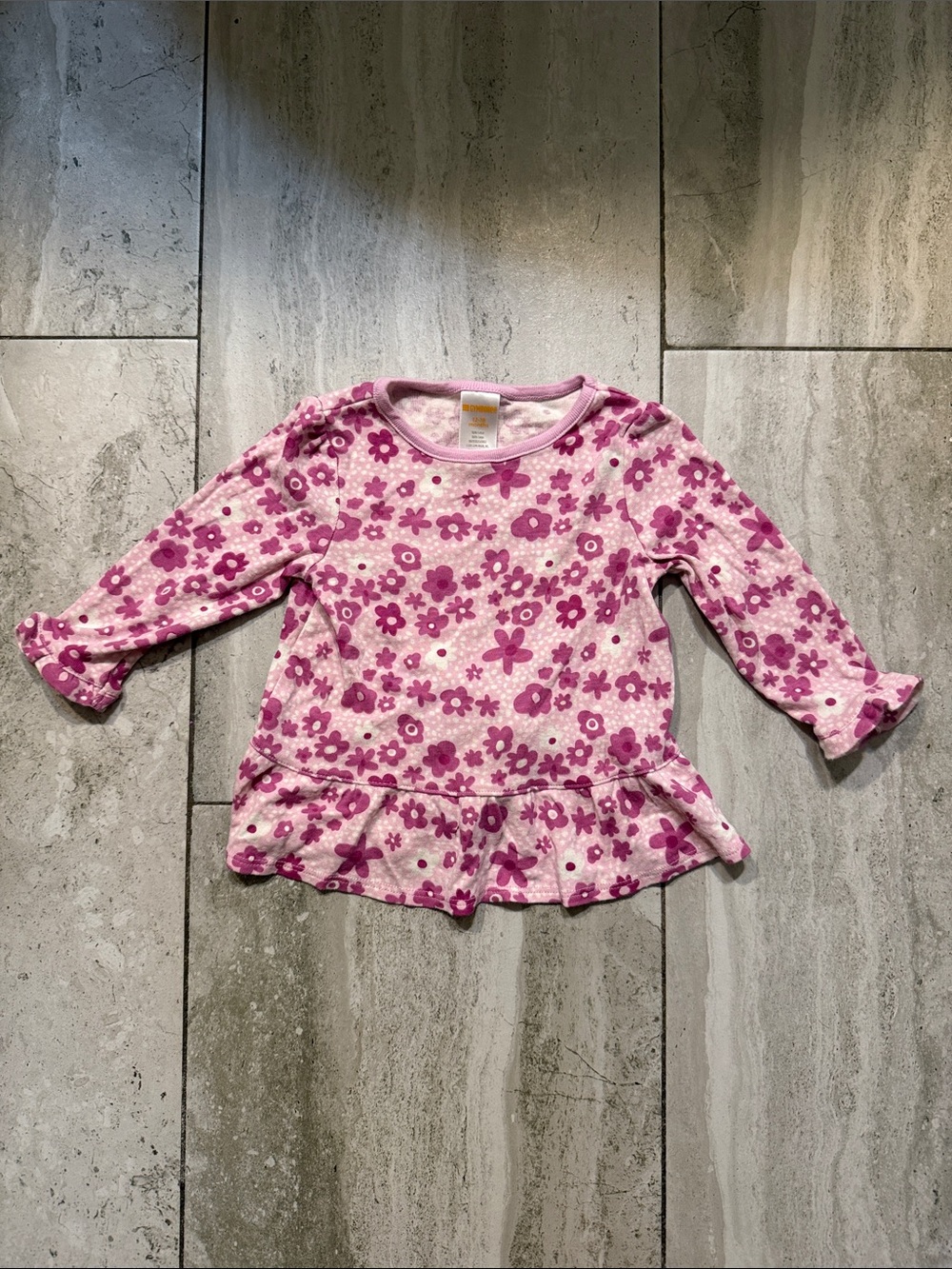 Girls' Pink Floral Long-Sleeve Peplum Top